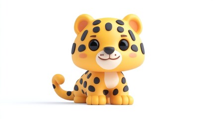 leopard animal 3d rendering isolated on white background. Cartoon plastic style icon 