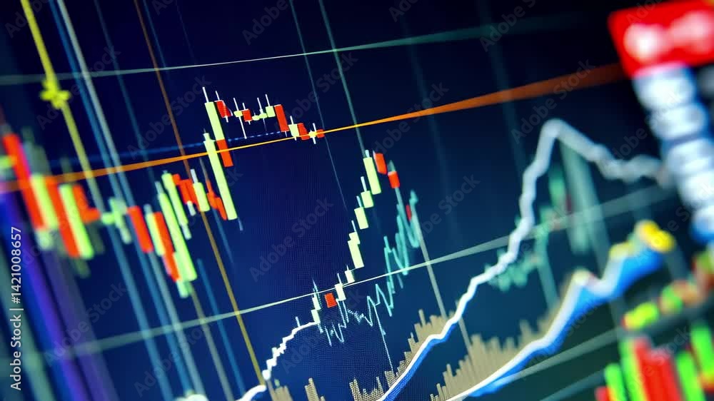Poster trading charts displayed on a computer screen showing market fluctuations and price trends in detail