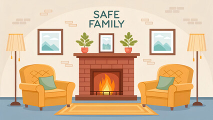 cozy living room featuring warm fireplace, two comfortable armchairs, and decorative plants. atmosphere conveys sense of safety and family warmth, perfect for relaxation