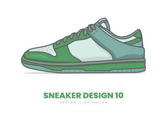 Fashion Sneaker Vector Illustration. Modern flat design sneaker featuring clean outlines, vibrant color panels, and subtle shading, isolated on a white background.