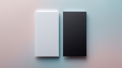 Minimalist Presentation of White and Black Business Card Stacks on a Creative Backdrop