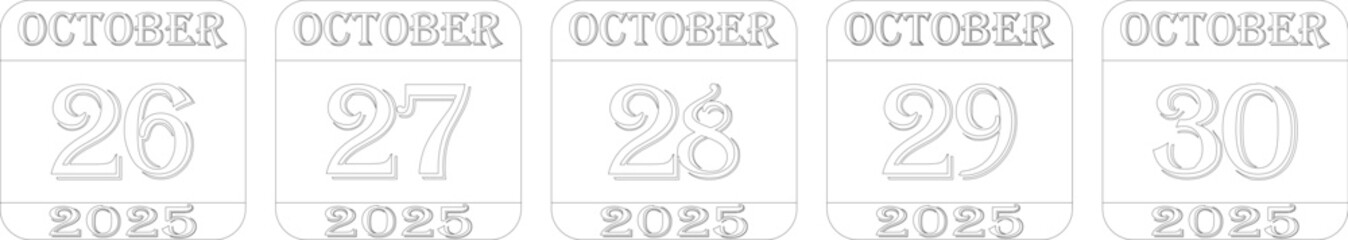 October calendar 2025 line art icon set.Calendar Event schedule date.calendar date icon on white background.Agenda plan, october month schedule calendar and Time planner.Meeting appointment time.