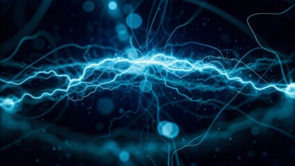 Obraz premium Blue electric current lightning on a background, electric, current, lightning, blue, energy, power, technology, electricity, voltage, surge, plasma, glow, spark, digital wave, science