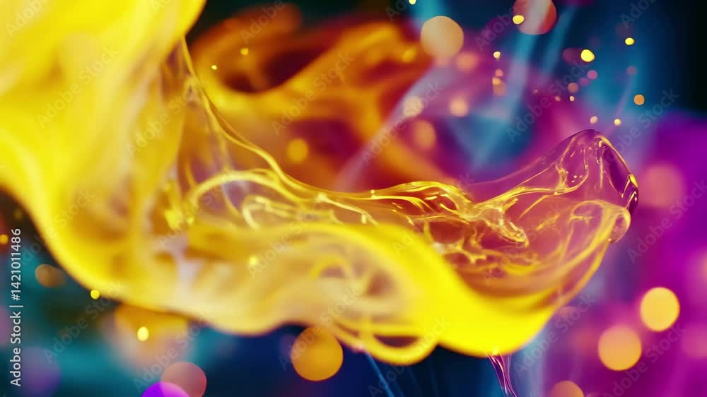 Poster Colorful abstract background with magic effect and bokeh for creative design, 4K Abstract colorful background Magic effect Bokeh particles Defocused lights Isolated on black