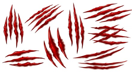 Red Scratch Marks on White Background, Wound Effect