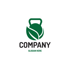 Fitness Company Logo with Kettlebell and Leaf