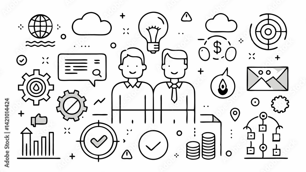 Poster collaboration icons set representing teamwork and group efforts