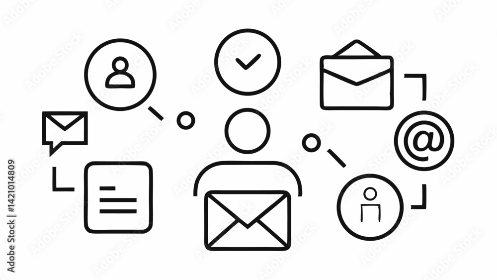 Poster editable line icons displaying contact and network features