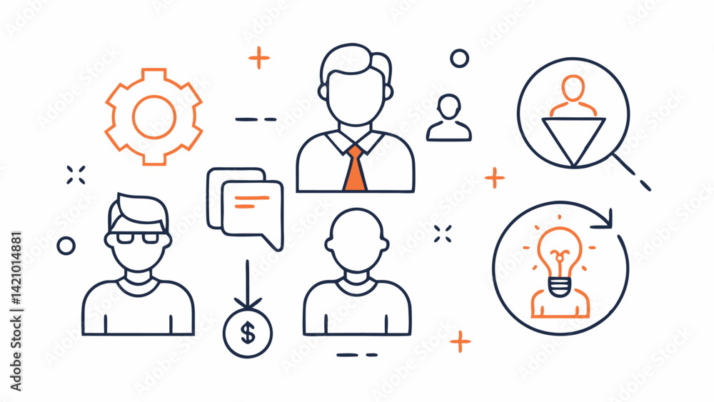 Poster cooperation icons depicting teamwork and group project concepts