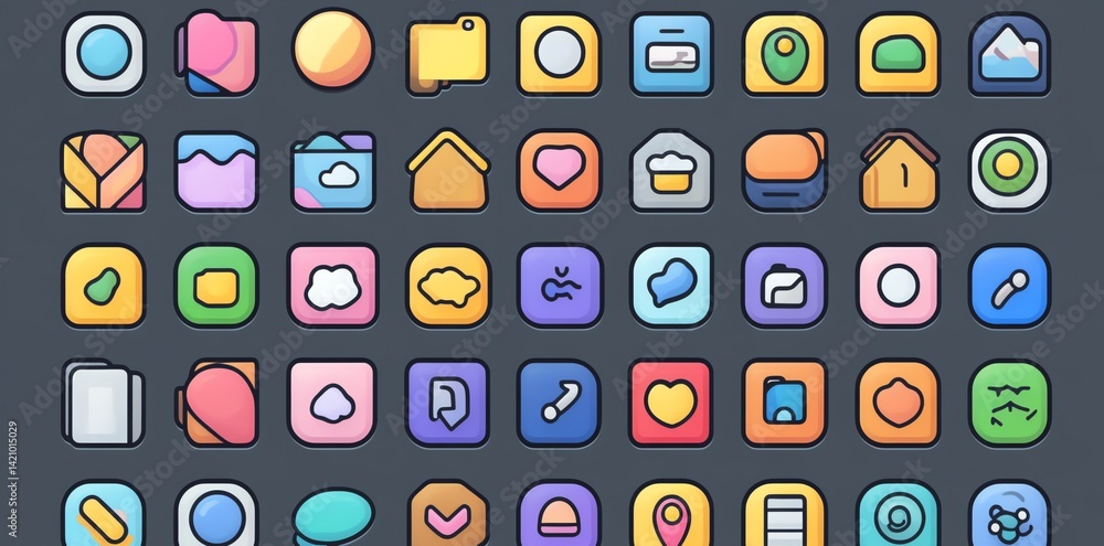 Poster colorful app icons design set for mobile interface