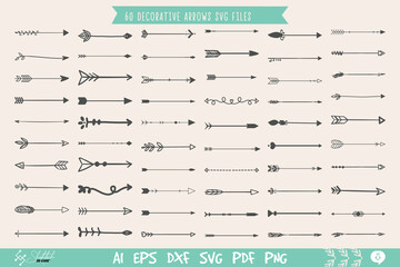 Hand Drawn Arrow Divider Tribal Border Floral Vine Heart Feather Swirl Ornate Frame Vintage Line Art Elements for Invitation Card Scrapbook and Decoration