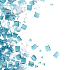 Abstract art featuring blue and white ice cubes against a vibrant striped background