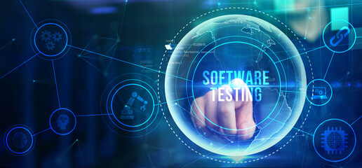 Inscription SOFTWARE TESTING on the virtual display. Business, modern technology, internet and networking concept.