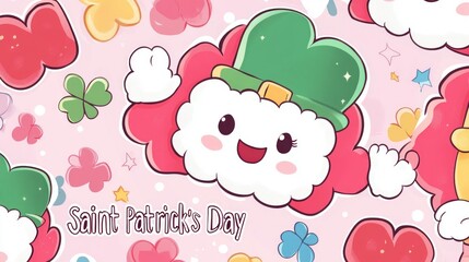 Cute cloud celebrates saint patricks day with shamrocks around it