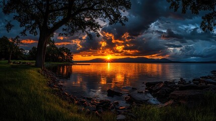 Serene Sunset over Lake