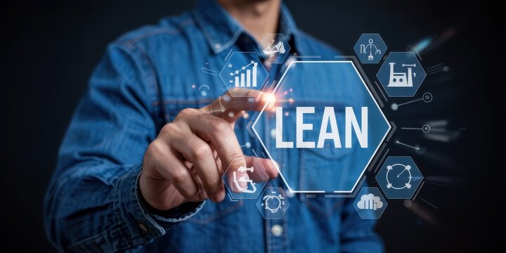 Lean manufacturing principles displayed on a digital interface.