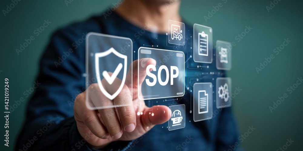 Poster standard operating procedures (sop) displayed on a digital interface.