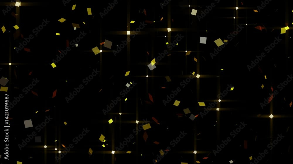 Wall mural abstract animation particles celebration party with falling paper confetti elements decoration golde