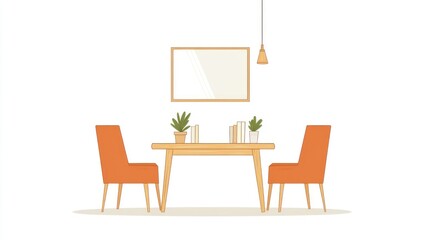 Simple Dining Area Illustration, Minimalist Interior Design, Two Chairs, Wooden Table, Modern Lighting, Empty Space, Perfect for Mockups, Interior Design Inspiration