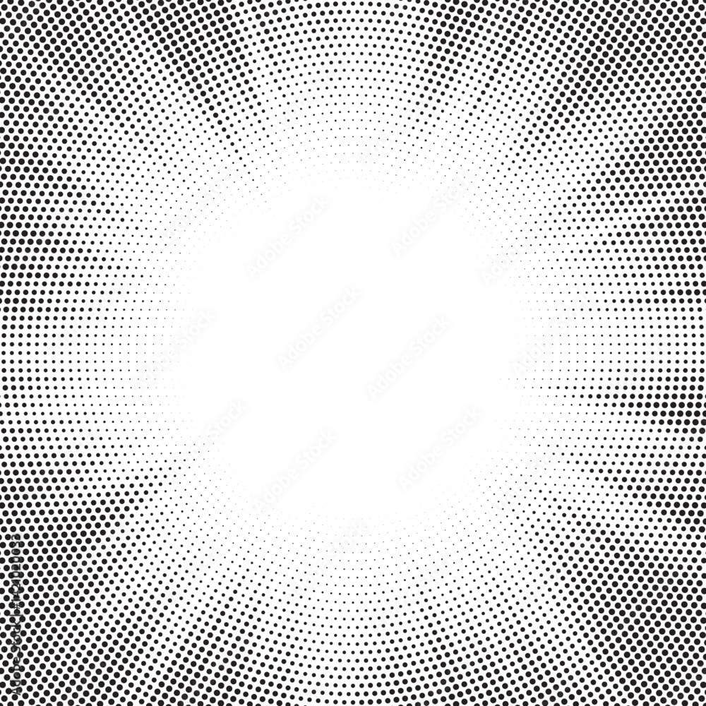 Poster Halftone gradient sun rays pattern. Abstract halftone vector dots background. monochrome dots pattern. Vector background in comic book style with sunburst rays and halftone. Retro pop art design.