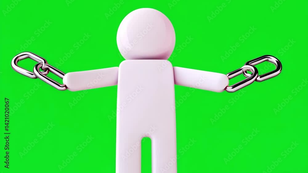 Poster 3d figure with metal links symbolizes connection and unity against green screen, showcasing power of