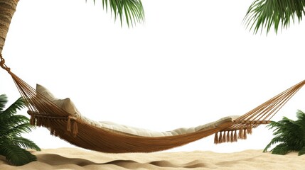 Relaxing Hammock Surrounded by Tropical Palm Trees on Sandy Beach