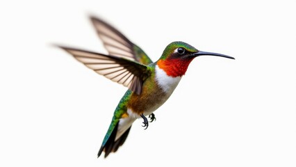 Fototapeta premium Ruby-Throated Hummingbird In Flight, White Background