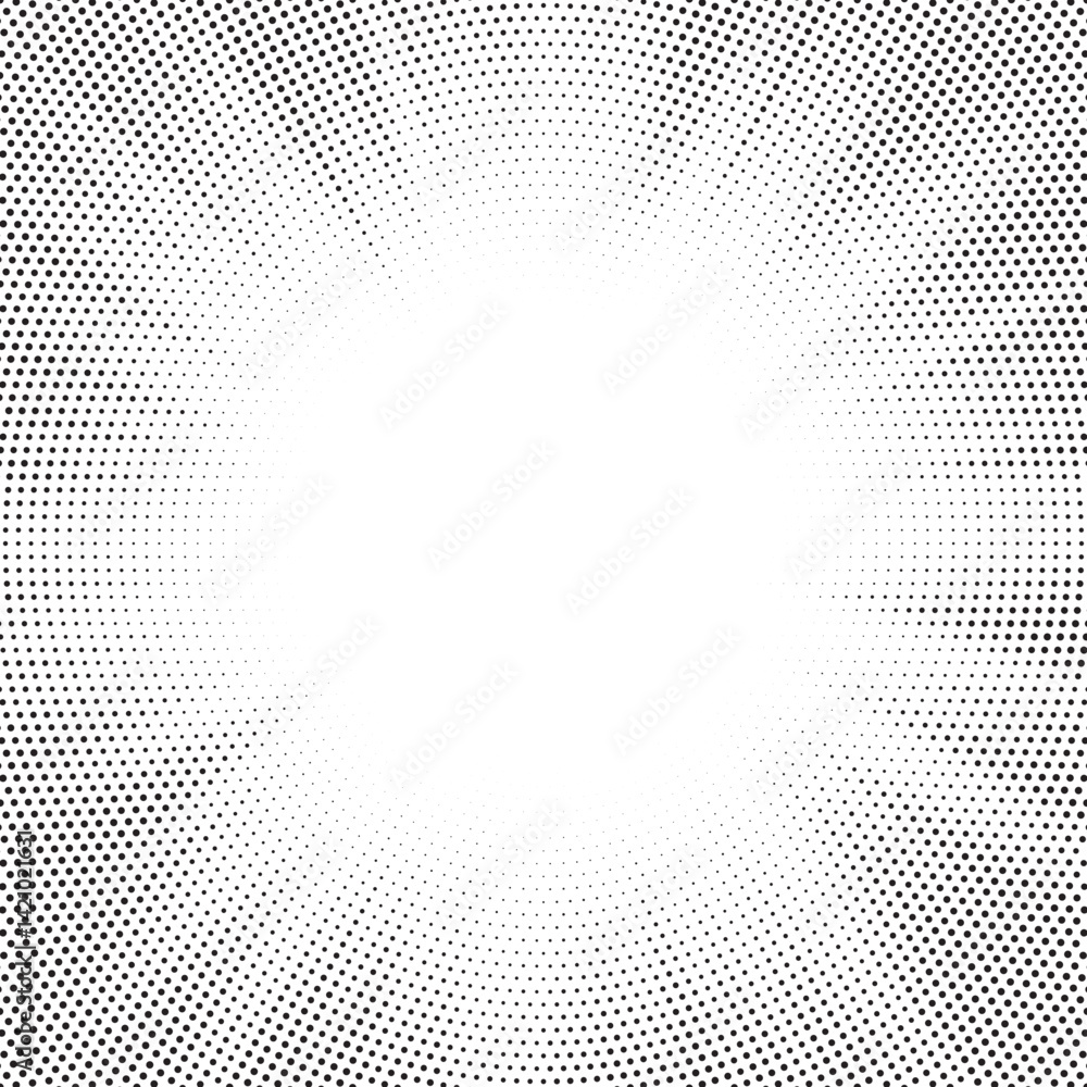 Poster Halftone gradient sun rays pattern. abstract halftone vector dots background. monochrome dots pattern. pop art, comic small dots. star rays halftone poster. shine, explosion. sunrise rays background. 