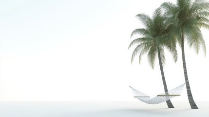 Fototapeta premium Serene Tropical Retreat with Hammock and Palm Trees on Beach