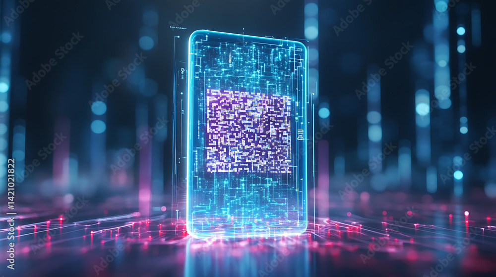 Poster exploring digital innovation qr code technology in a futuristic environment abstract concept high-te
