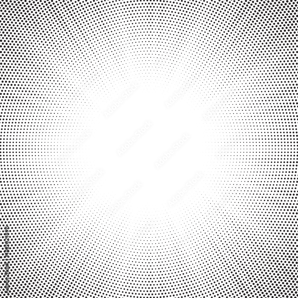 Aufkleber Halftone gradient sun rays pattern. abstract halftone vector dots background. monochrome dots pattern. pop art, comic small dots. star rays halftone poster. shine, explosion. sunrise rays background. 