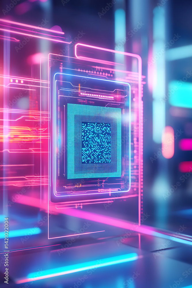 Poster digital innovation displaying qr code technology virtual space graphic art futuristic environment ab