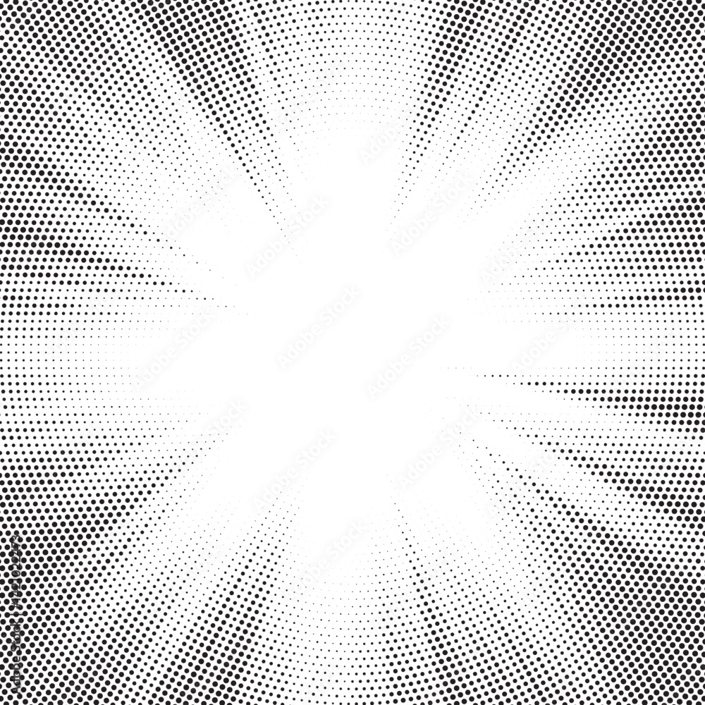 Aufkleber Halftone gradient sun rays pattern. abstract halftone vector dots background. monochrome dots pattern. pop art, comic small dots. star rays halftone poster. shine, explosion. sunrise rays background.