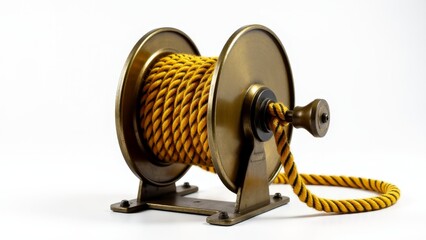Vintage Brass Rope Spool With Yellow Rope