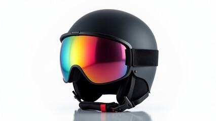 Black Helmet With Rainbow Mirrored Goggles