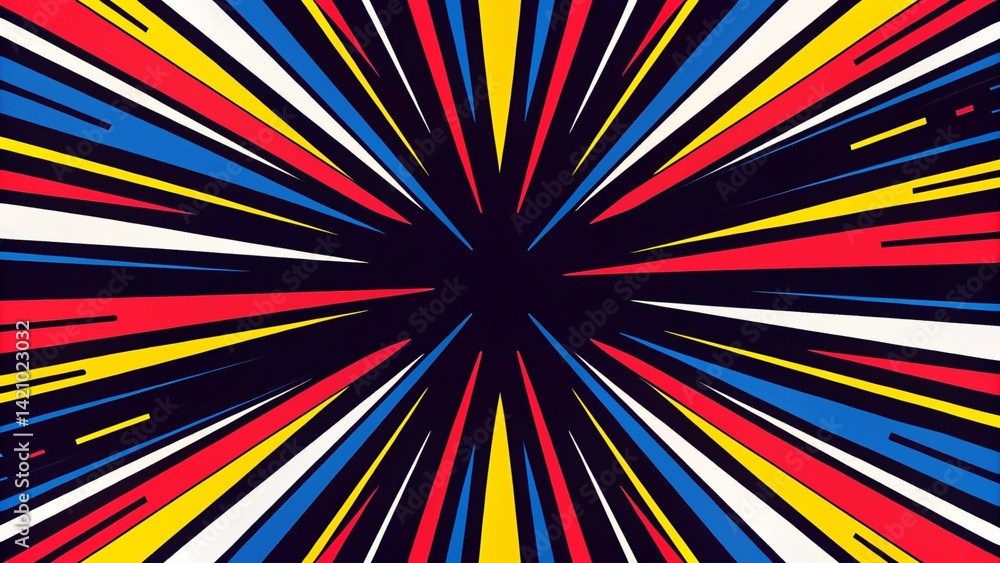 Poster radial speed lines background for comic books. color rays of explosion. speed motion in hyperspace t