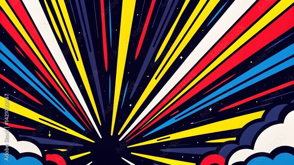 Poster radial speed lines background for comic books. color rays of explosion. speed motion in hyperspace t