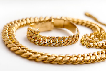 Fototapeta premium Luxurious Gold Necklace and Bracelet Sparkling Elegance and Opulence