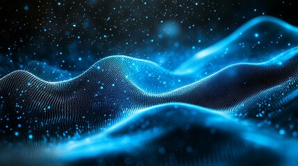 Abstract Blue Particle Waves: A Serene Digital Landscape