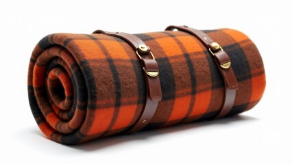 Rolled Wool Blanket Secured With Leather Straps