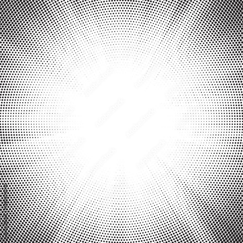 Poster Halftone gradient sun rays pattern. abstract halftone vector dots background. monochrome dots pattern. pop art, comic small dots. star rays halftone poster. shine, explosion. sunrise rays background. 