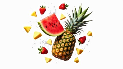 Pineapple, Watermelon And Strawberries Composition
