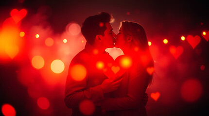 Happy Hug Day, 28th June, Halves Kiss and Hug, Couple Holding a Red Heart and Kissing, Generative Ai