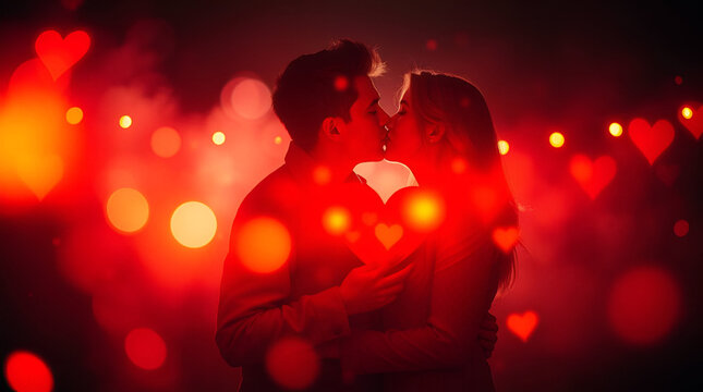 Happy Hug Day, 28th June, Halves Kiss and Hug, Couple Holding a Red Heart and Kissing, Generative Ai