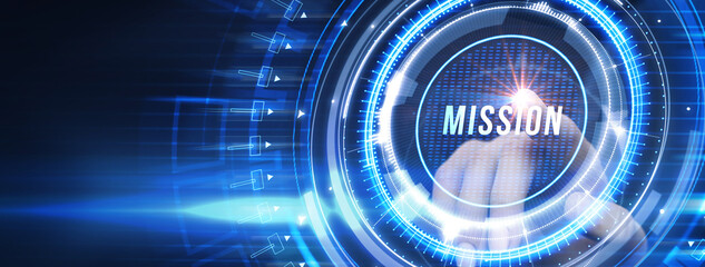 Mission concept. Financial success concept on virtual screen. Business, technology, internet and...