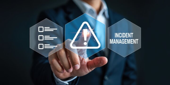 Businessperson interacting with incident management interface.