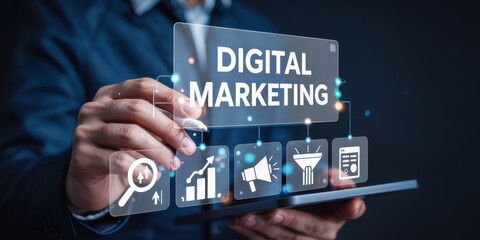 Digital marketing strategies displayed on a tablet.
