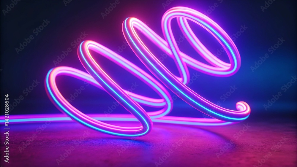 Aufkleber 3d render, colorful background with abstract shape glowing in ultraviolet spectrum, curvy neon lines