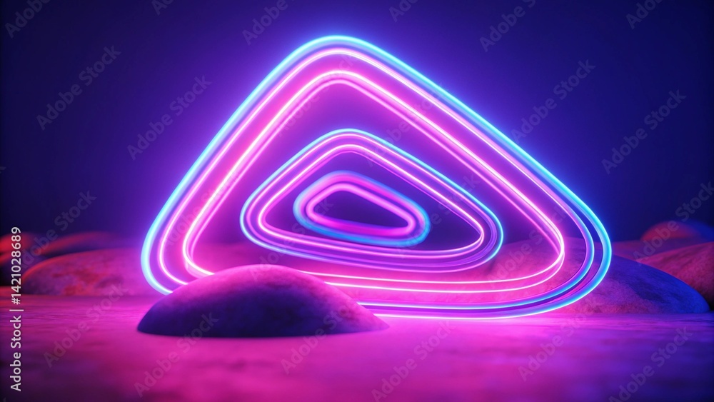 Aufkleber 3d render, colorful background with abstract shape glowing in ultraviolet spectrum, curvy neon lines
