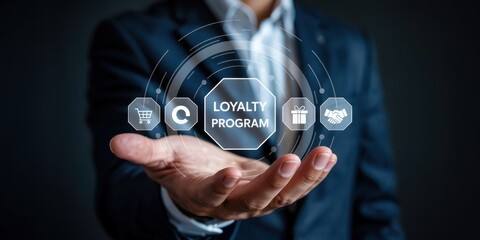 Loyalty program displayed in a businessman's hand.